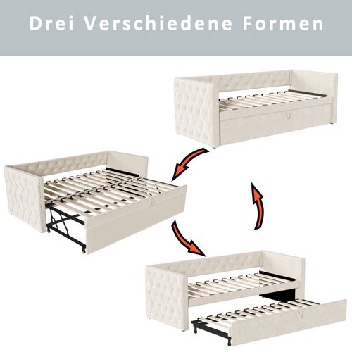 Lit Tapissé 90x200 Cm, Matériau Velours, Avec Lit Escamotable, Couleur Beige