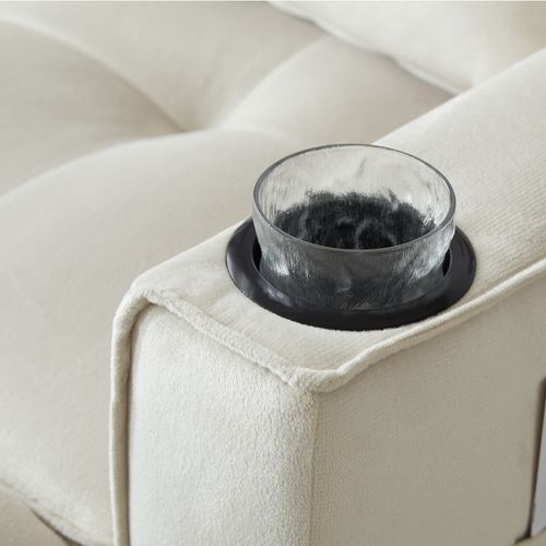 Canapé Convertible, Pieds Dorés, Avec Rangement Latéral - Beige