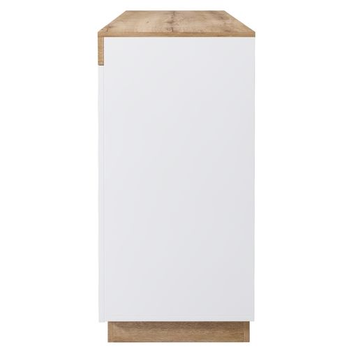 Commode Avec 3 Tiroirs Et 2 Portes, Meuble De Rangement, Pour Salon Et Chambre, Blanc Et Chêne