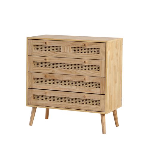 Commode Classique Avec 3 Tiroirs, Plateau En Rattan, Couvercle à Rabat, Bois, Panneaux