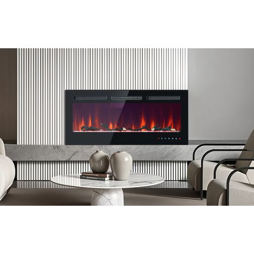 Cheminée Électrique Murale Et Intégrée, 106,5×46,5×12 Cm, Avec 12 Couleurs De Flamme, Noir