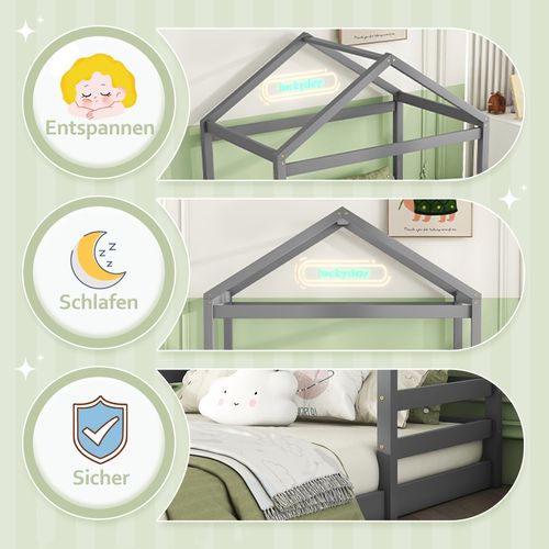 Lit Cabane 140x200cm, En Pin, Gris