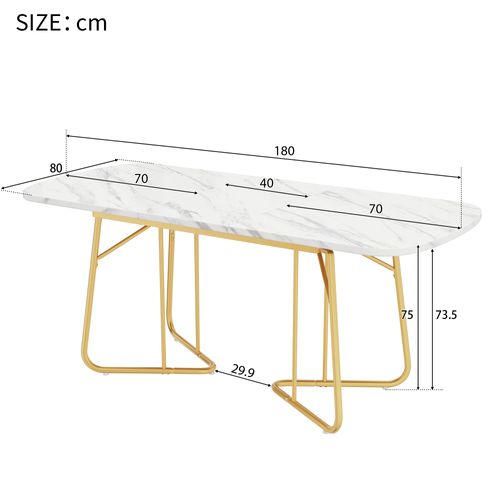 Table à Manger Élargissable,140/180 X 80 Cm Blanche Avec Pieds En Métal Doré
