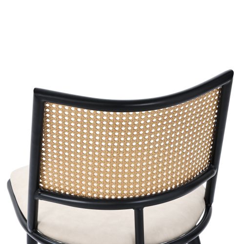 Lot de 2 Chaises en PU avec Dossier en Rotin, pour Salon ou Chambre - Noir