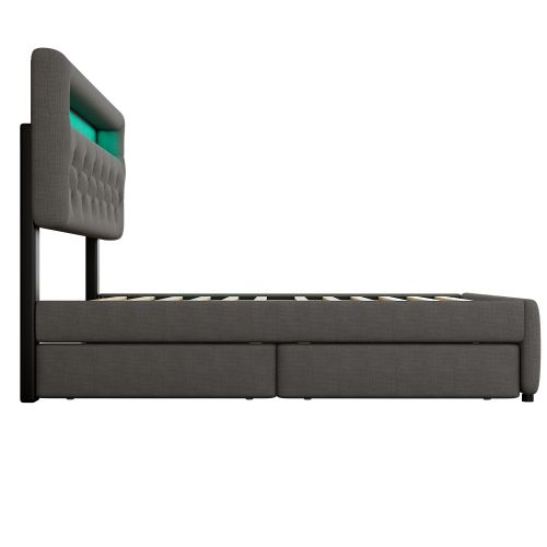 Lit Rembourré 140x200 cm (90x200 cm) Avec Tête De Lit Lumineuse - Gris