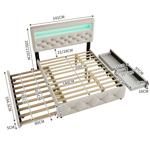 Lit 140x200 Cm (90x200 Cm) Avec Tête De Lit Rembourrée