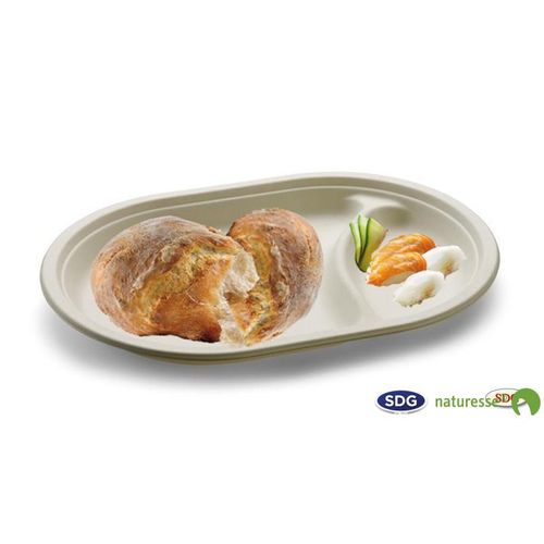Assiette Pulpe De Cellulose 2 Compartiments 26 à 30 Cm - Sdg - Lot De 500