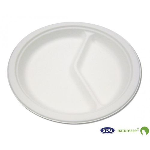Assiette Plate Pulpe De Cellulose 2 Compartiments 26 Cm - Sdg - Lot De 500
