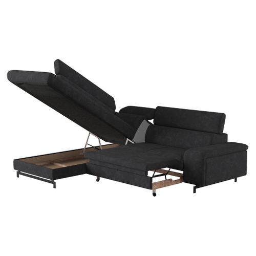 Canapé d'angle convertible EMMA gauche rimini noir