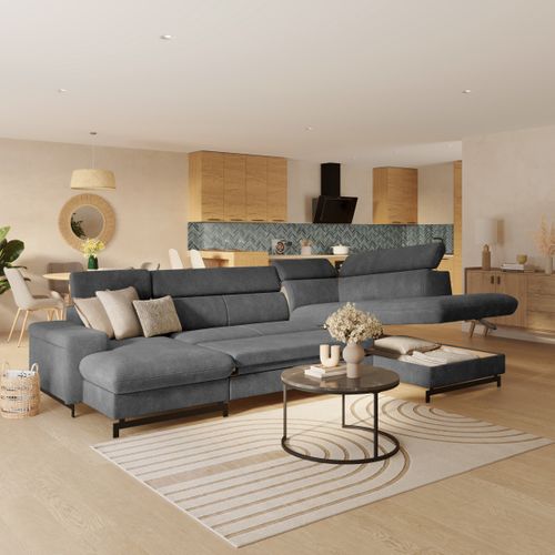 Canapé panoramique EMMA terminal à droite tissu orlando gris foncé