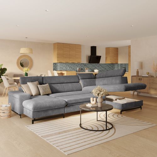 Canapé panoramique EMMA terminal à droite tissu orlando gris