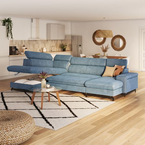 Canapé panoramique EMMA terminal à gauche tissu orlando turquoise