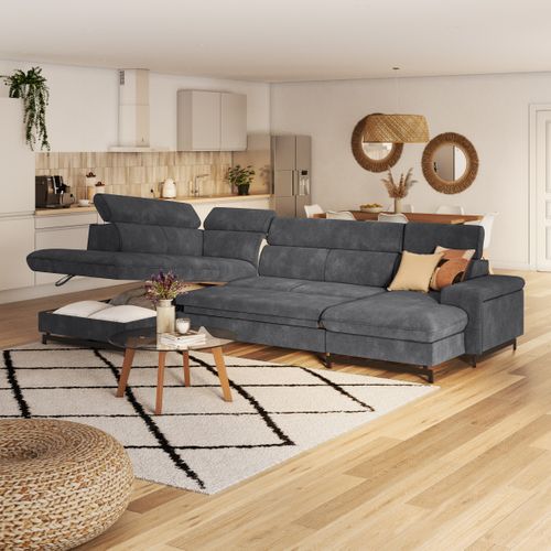 Canapé panoramique EMMA terminal à gauche tissu orlando gris foncé