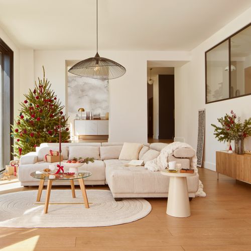 Canapé d'angle relax droit ELIOTT tissu naturel