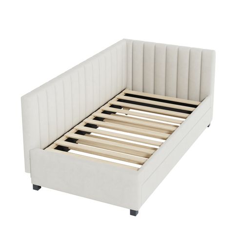 Lit Rembourré 90x200cm,canapé-lit Extensible, Lit Multifonction Avec Sommier à Lattes, Velours Beige