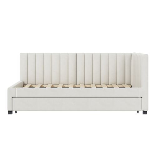 Lit Rembourré 90x200cm,canapé-lit Extensible, Lit Multifonction Avec Sommier à Lattes, Velours Beige