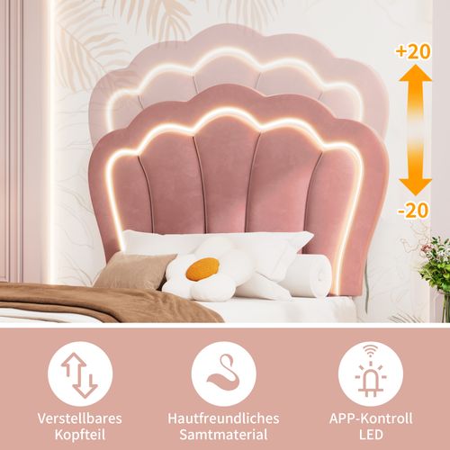 Lit Simple Pour Enfant 90x190 Cm, Cadre En Bois, Avec LED, Rose
