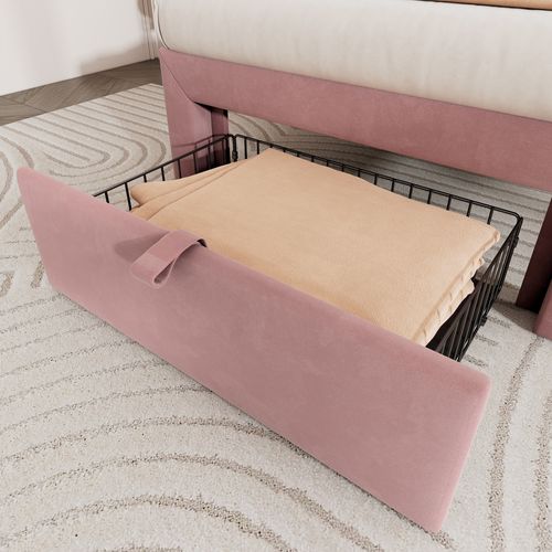 Lit Simple Pour Enfant 90x190 Cm, Cadre En Bois, Avec LED, Rose