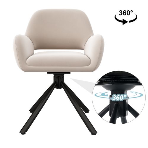 Chaise Pivotante Velours, 4 Pièces, Cadre Métal, Design Moderne, Beige