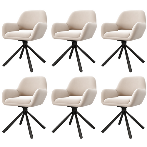Fauteuil Pivotant, 6 Pièces Chaise Pivotante En Velours Beige Avec Accoudoirs, Capacité 150 Kg