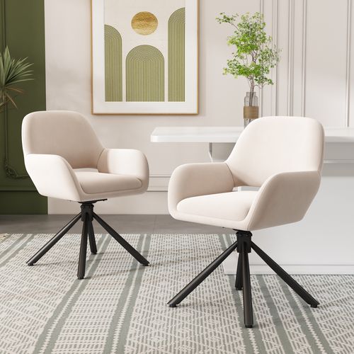 Fauteuil Pivotant, 6 Pièces Chaise Pivotante En Velours Beige Avec Accoudoirs, Capacité 150 Kg