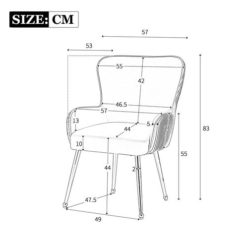 Chaise Velours, 4 Pièces, Métal Doré, Accoudoirs, Gris