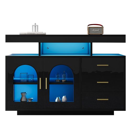 Buffet LED, 16 Couleurs, Panneau De Particules, 120x40x80 Cm, 3 Tiroirs, Noir