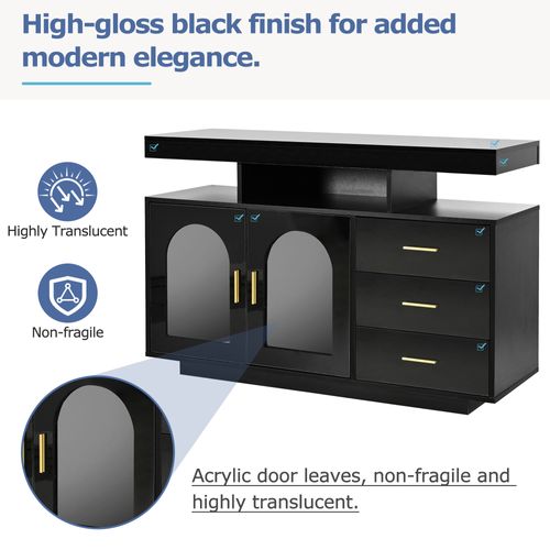 Buffet LED, 16 Couleurs, Panneau De Particules, 120x40x80 Cm, 3 Tiroirs, Noir
