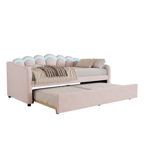 Lit Gigogne 90x200 Cm En Velours Rose