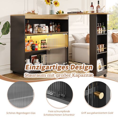 Îlot De Cuisine, Grand Rangement, Noir (138-204×39×105cm)