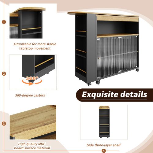 Îlot De Cuisine, Grand Rangement, Noir (138-204×39×105cm)