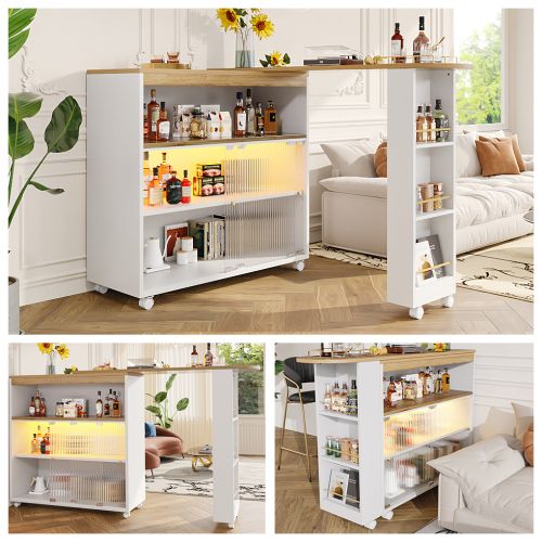 Table De Bar Extensible Avec Rangement, Blanc (138-204×39×105cm)