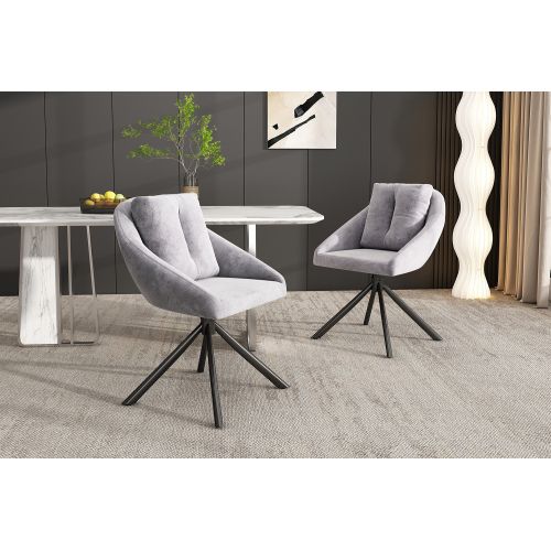 Chaise Pivotante En Velours Gris Moderne, Élégante Et Confortable - Lot De 4 Chaises