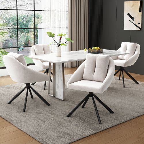 Chaise En Velours Beige Moderne, Élégant Fauteuil Pivotant Gris - Lot De 4 Chaises