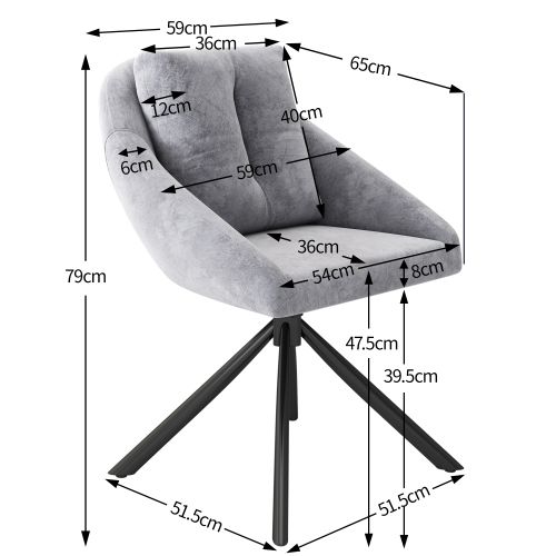 Chaise Pivotante En Velours Gris Moderne, Élégant Fauteuil Pivotant Gris - Lot De 2 Chaises