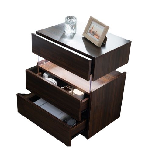 Table De Nuit LED + 3 Tiroirs + Plateau En Acrylique + Éclairage LED Multicolore