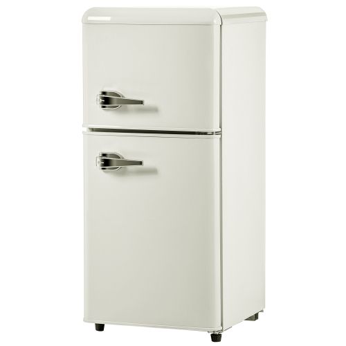 Réfrigérateur Congélateur Rétro à Double Porte + 60 Litres + Blanc Crème