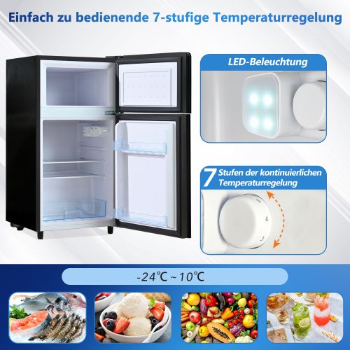 Mini Réfrigérateur 72l Avec Porte En Verre Noir, 7 Niveaux De Température, Éclairage LED, R600a