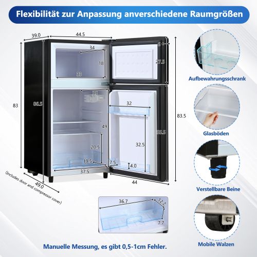 Mini Réfrigérateur 72l Avec Porte En Verre Noir, 7 Niveaux De Température, Éclairage LED, R600a