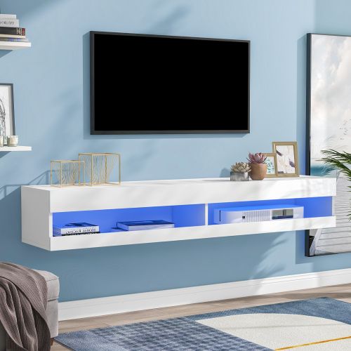 Meuble TV LED En Mdf Blanc, Avec Éclairage LED, 140x40x30.5 Cm