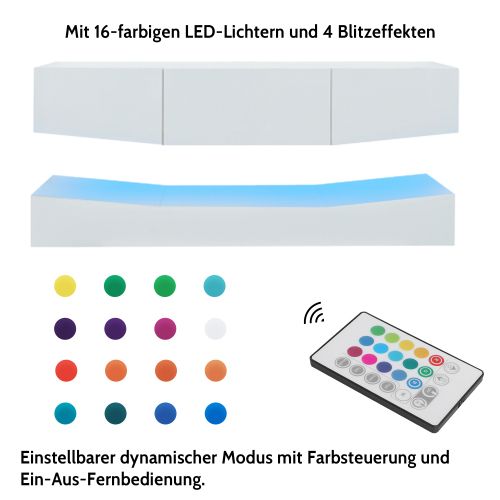 Meuble TV Blanc Laqué Avec Éclairage LED, Suspendu Au Mur