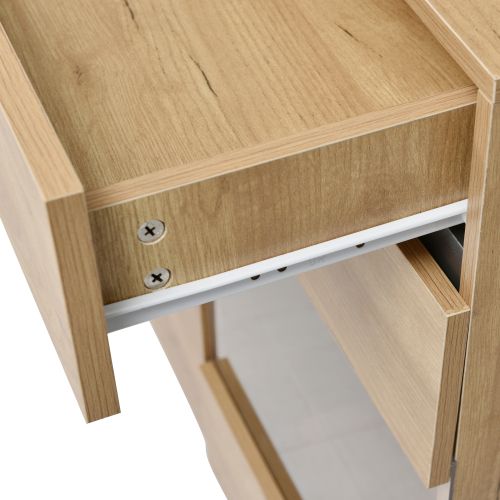 Buffet LED Moderne, 3 Portes, 3 Tiroirs, Bois Naturel, 140x35x80 Cm