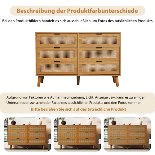 Commode Avec 6 Tiroirs, En Bois Avec Poignées Métalliques, 120 X 76.5 X 40 Cm