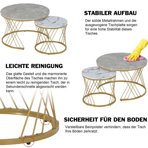 Ensemble De Tables Basses Empilables En Mdf Blanc Et Gris, 70 X 70 X 45 Cm / 45 X 45 X 40 Cm