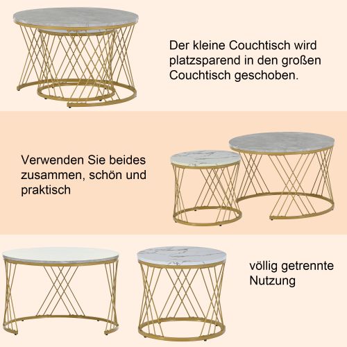 Ensemble De Tables Basses Empilables En Mdf Blanc Et Gris, 70 X 70 X 45 Cm / 45 X 45 X 40 Cm