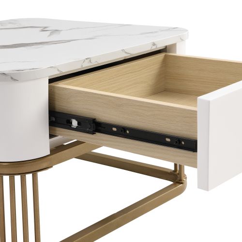 Table Basse Empilable : Marmor Et Verre Brun Thé Hautement Brillant, Accents Dorés, Avec Tiroirs