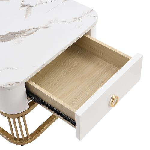 Table Basse Empilable : Marmor Et Verre Brun Thé Hautement Brillant, Accents Dorés, Avec Tiroirs