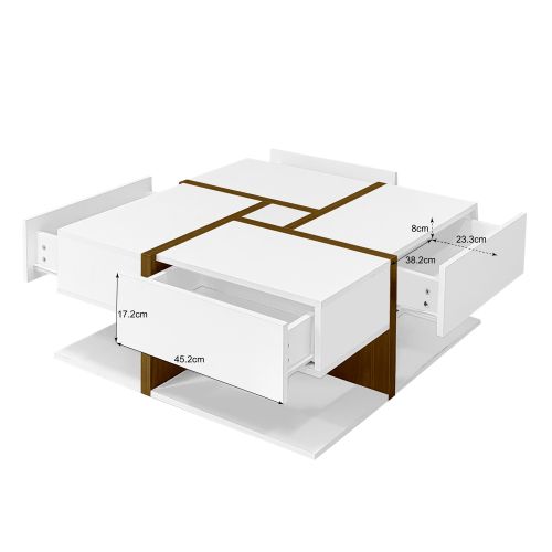 Table Basse - Finition Brillante, 4 Tiroirs, Design Unique à Motifs Et Couleurs, 78 Cm