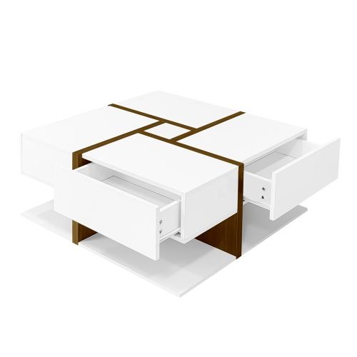 Table Basse - Finition Brillante, 4 Tiroirs, Design Unique à Motifs Et Couleurs, 78 Cm