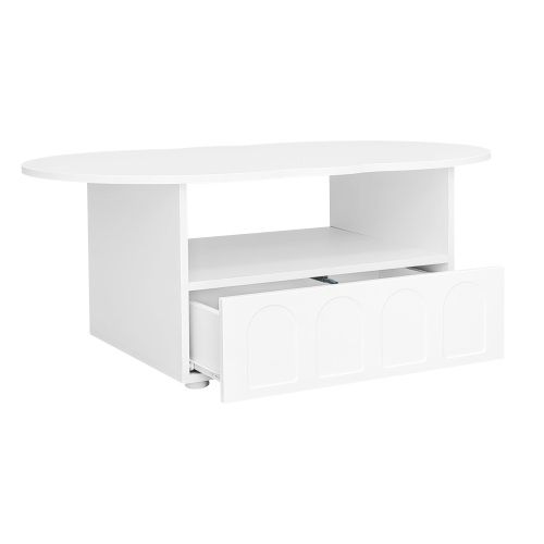 Table Basse - Forme De Nuage, 100 Cm, Blanc, Tiroirs Et Compartiments De Rangement